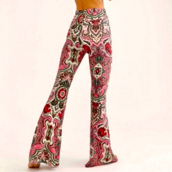 Free People Harper Paisley Pink Pull on Pants - Picture 1 of 7
